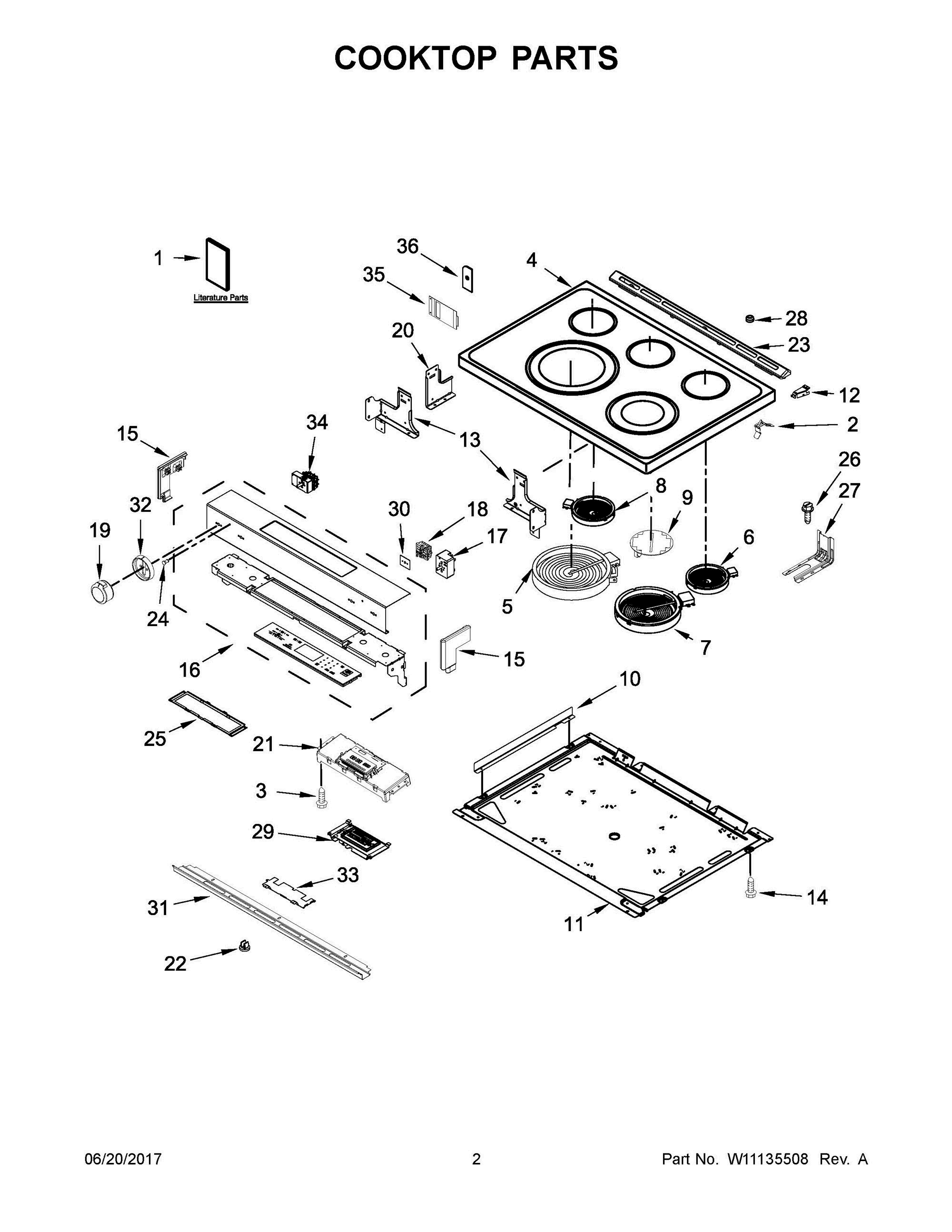 02 - COOKTOP PARTS Diagram and Parts List for YKSEG700EBS2  Whirlpool Range