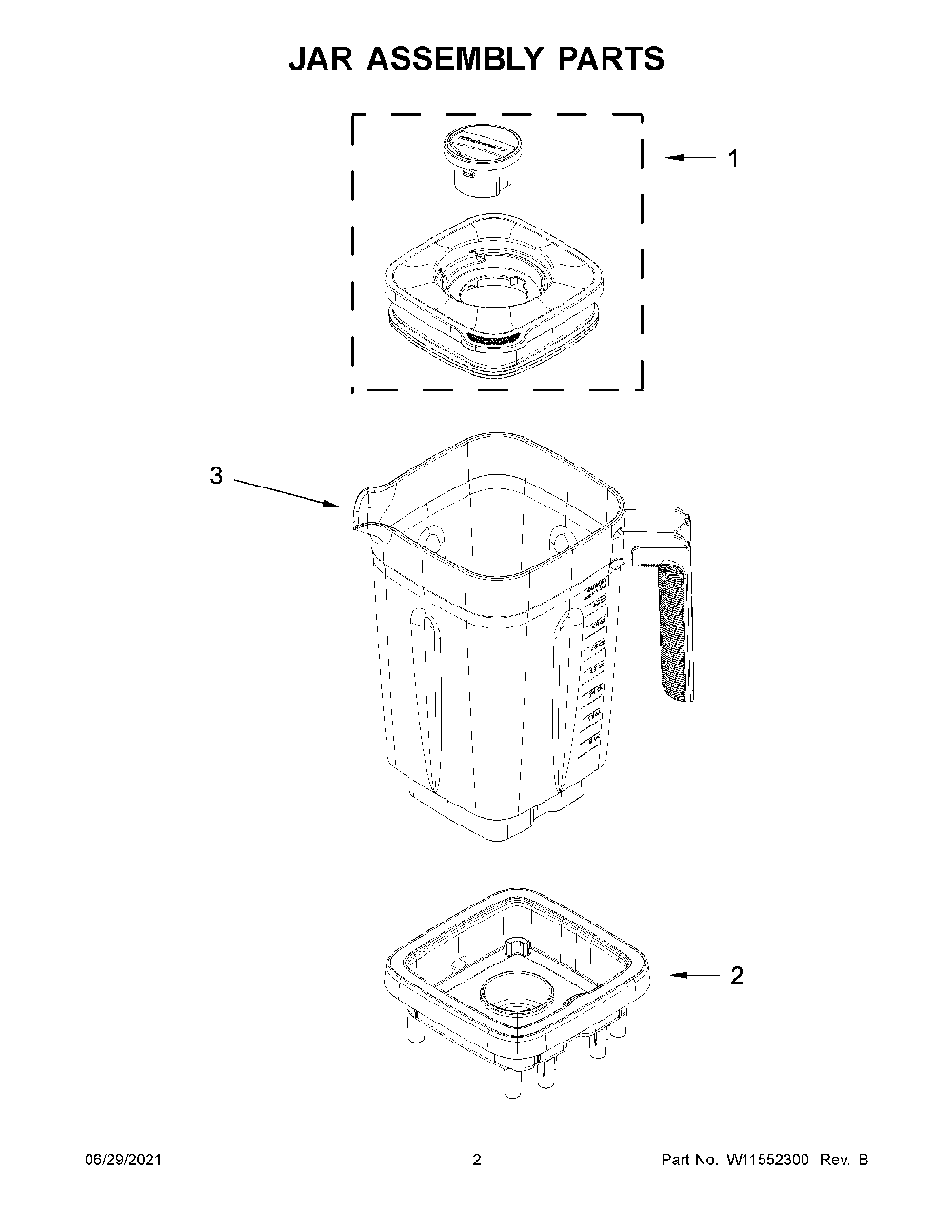Jar Assembly Parts Diagram and Parts List for KSB1325YVB0  KitchenAid Blender