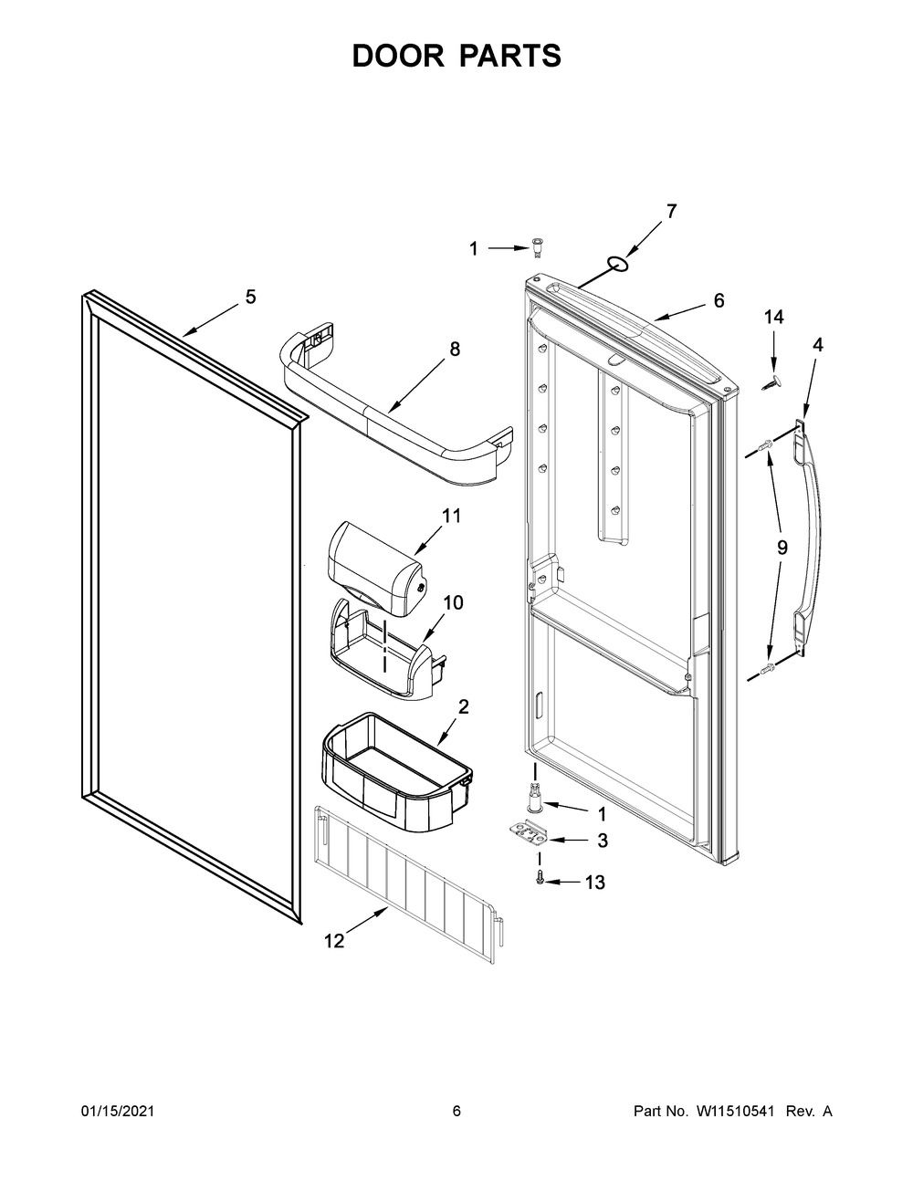 Door Parts Diagram and Parts List for WRR56X18FW03  Whirlpool Refrigerator