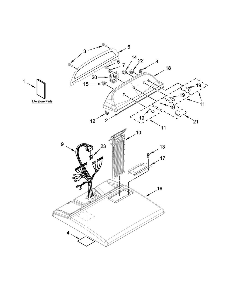 Top And Console Parts Diagram and Parts List for 7MWGD1950EI0  Whirlpool Dryer