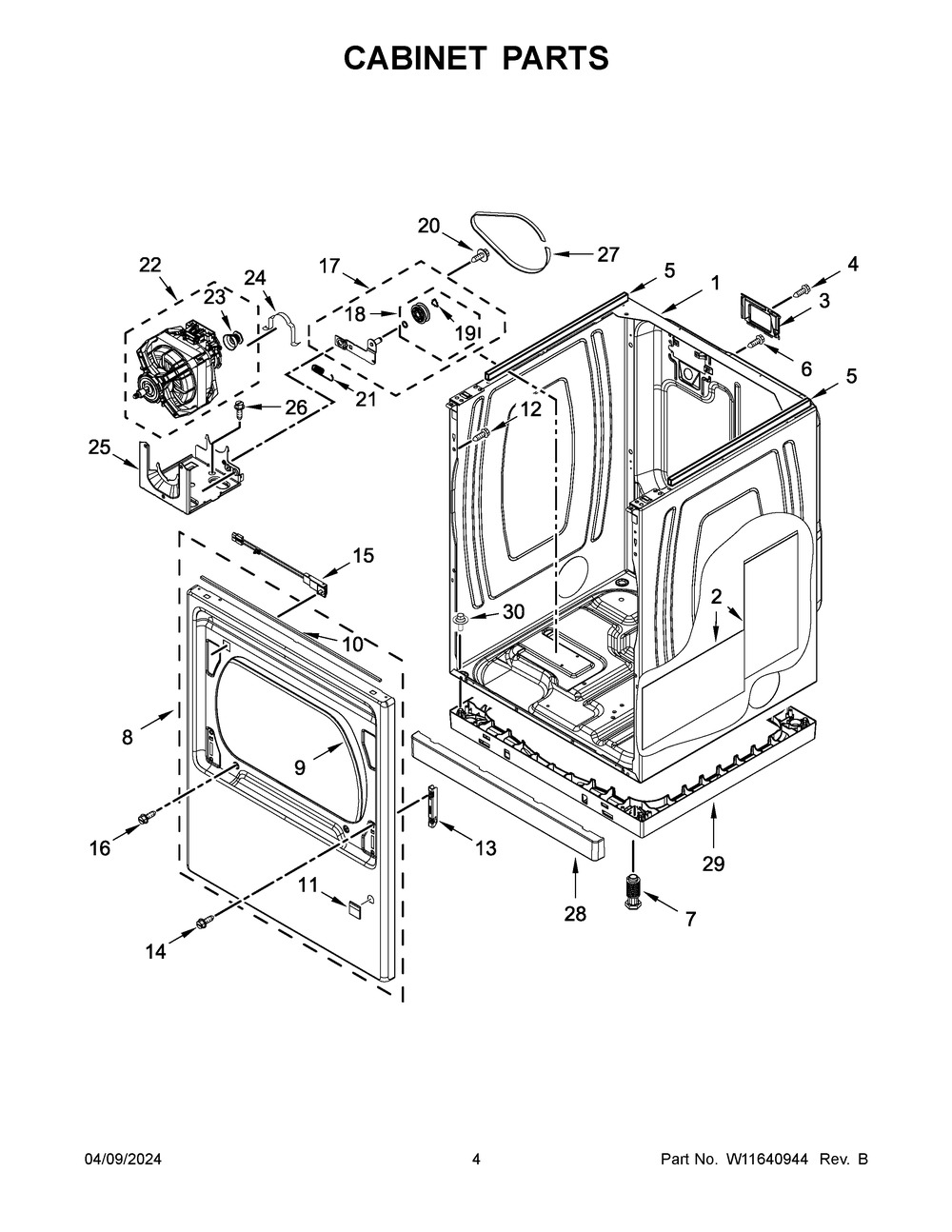 Cabinet Parts Diagram and Parts List for WED8127LW2  Whirlpool Dryer