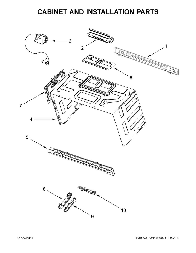 Cabinet And Installation Parts Diagram and Parts List for WMH76719CS2  Whirlpool Microwave
