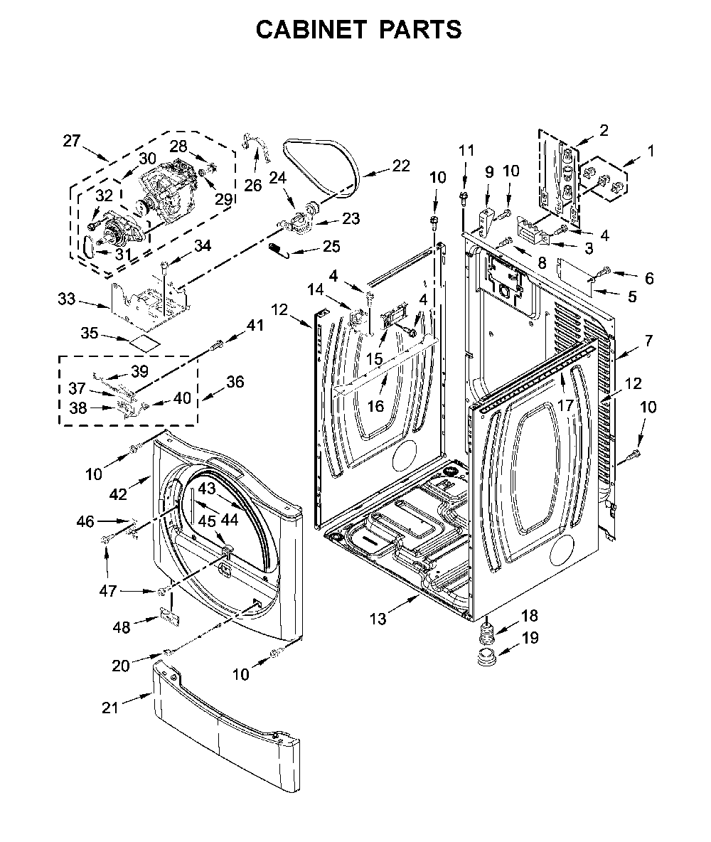 Cabinet parts Diagram and Parts List for 11081932511  Kenmore Dryer
