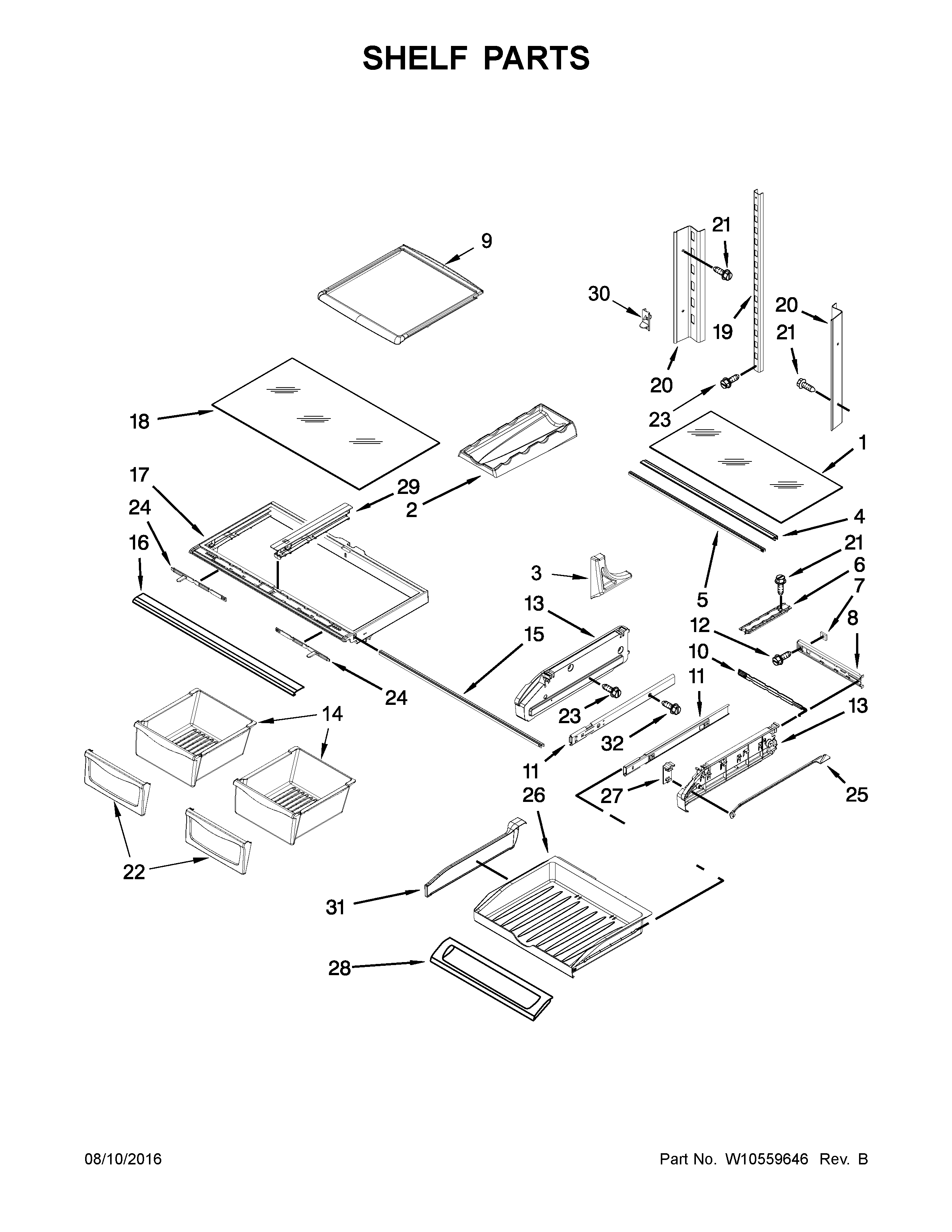 Shelf Parts Diagram and Parts List for 59679242017  Kenmore Refrigerator
