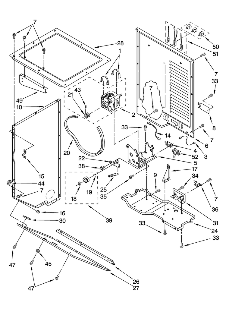 Dryer Cabinet And Motor Parts Diagram and Parts List for 11087842700  Kenmore Washer Dryer Combo