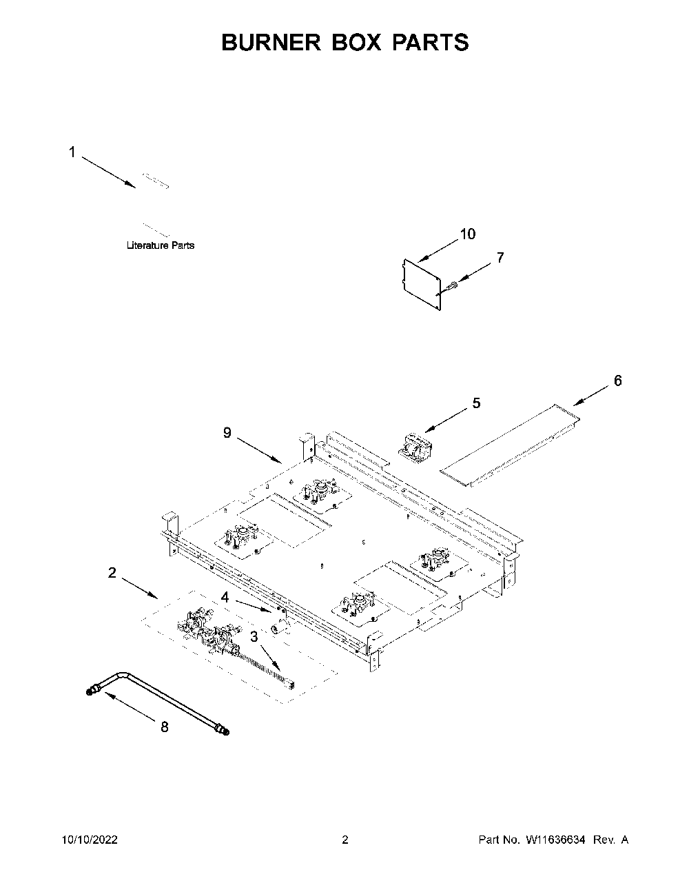 Burner Box Parts Diagram and Parts List for KFGC500JAV05  KitchenAid Range