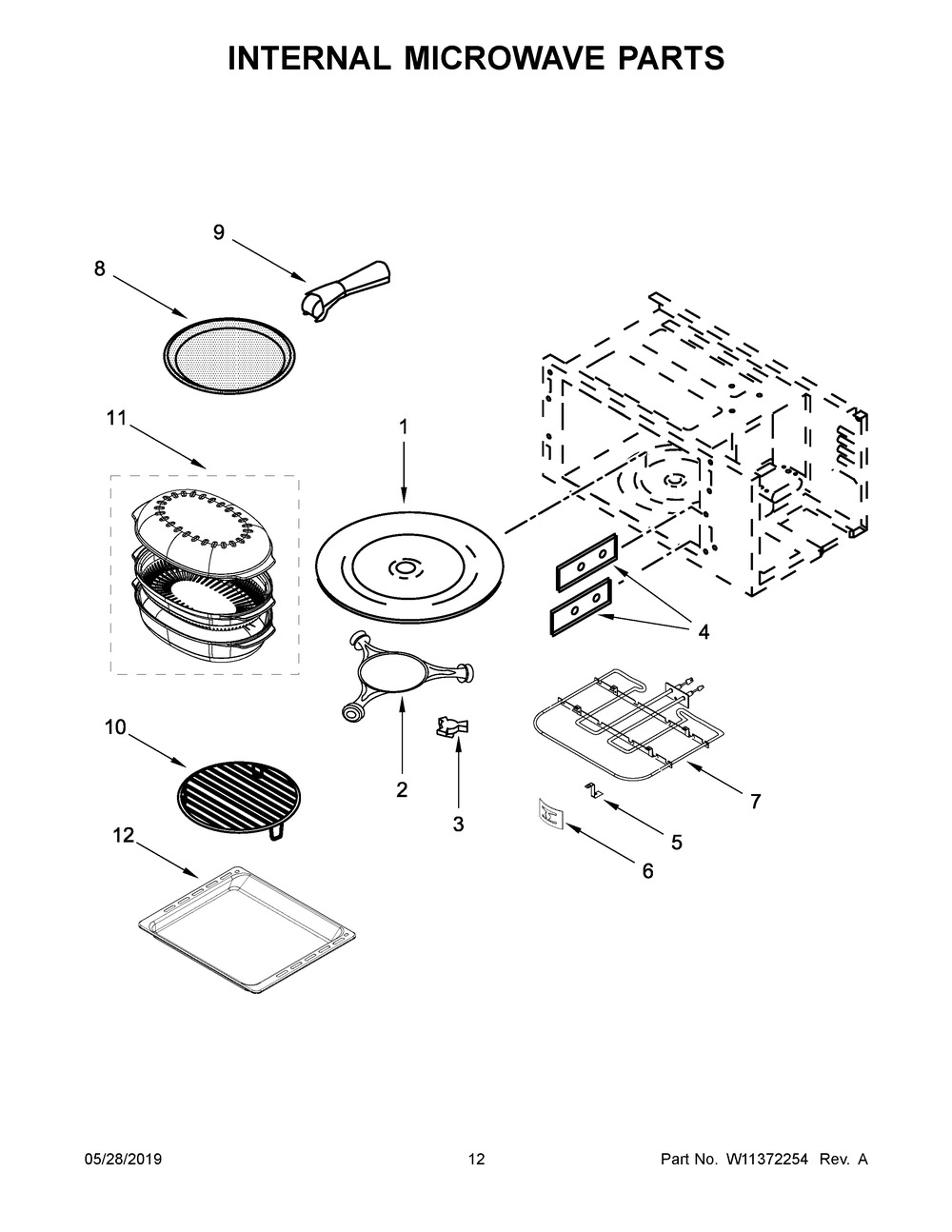 Internal Microwave Parts Diagram and Parts List for WOCA7EC0HZ03  Whirlpool Microwave Oven Combo
