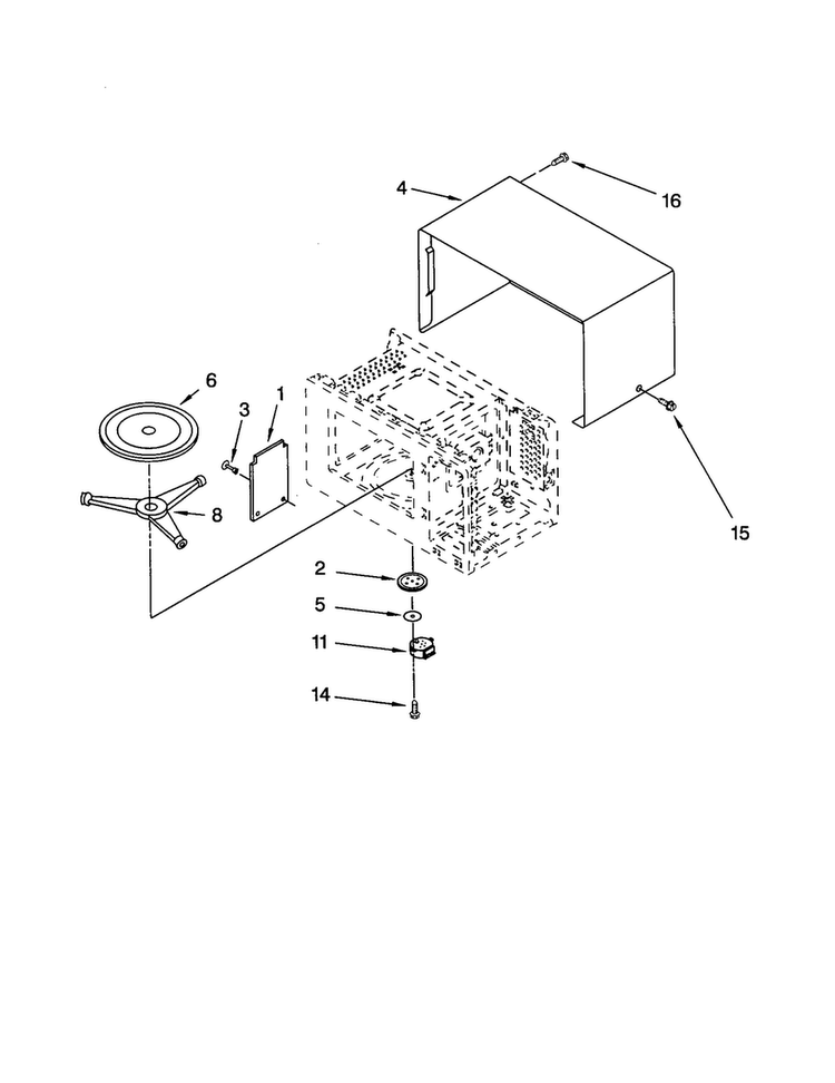 Oven Cavity Diagram and Parts List for MT1100SHB0  Whirlpool Microwave