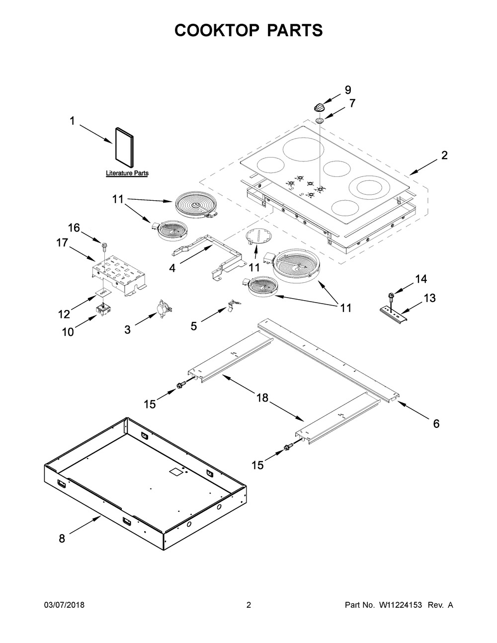 Cooktop Parts Diagram and Parts List for WCE55US6HB00  Whirlpool Cooktop