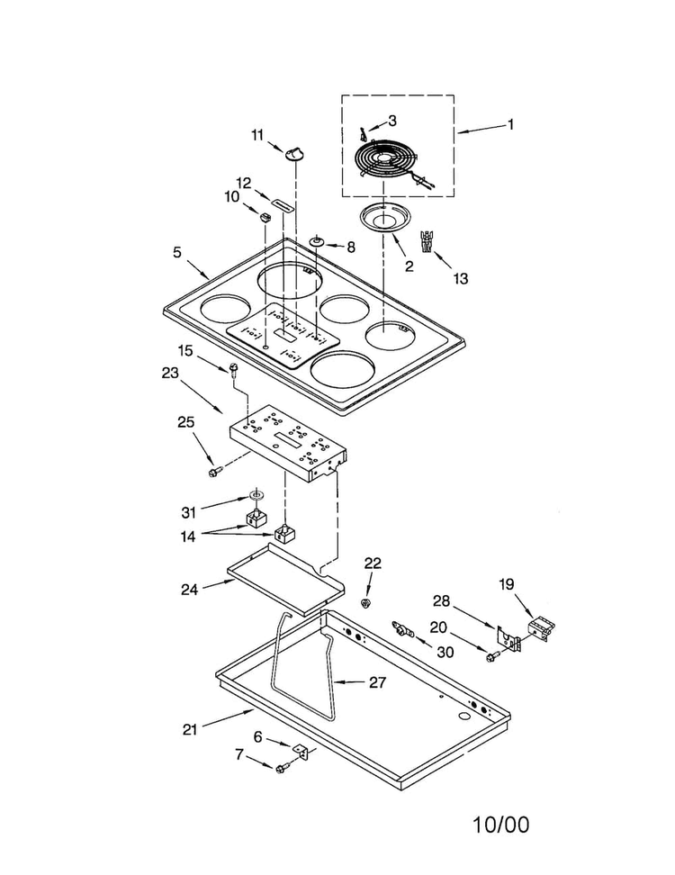 Cooktop Diagram and Parts List for KECS161GAL1  KitchenAid Cooktop