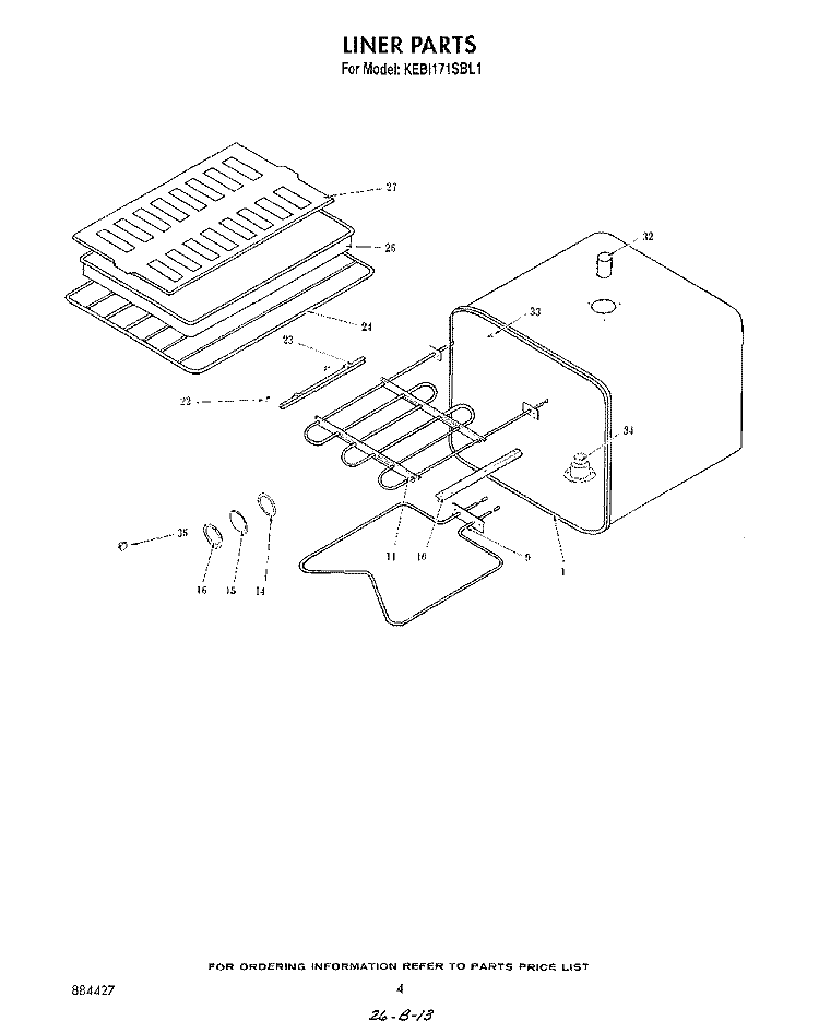 LINER Diagram and Parts List for KEBI171SBL1  KitchenAid Wall Oven