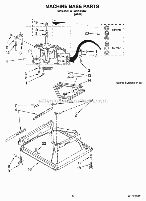 MACHINE BASE PARTS Diagram and Parts List for WTW5200VQ2  Whirlpool Washer