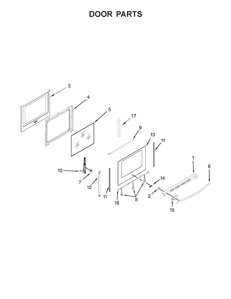 Door Parts Diagram and Parts List for WEG760H0DH0  Whirlpool Range