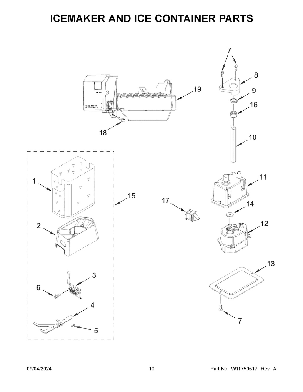 06 - Icemaker And Ice Container Parts Diagram and Parts List for KBSD708MSS01  Whirlpool Refrigerator
