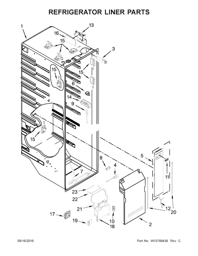 Refrigerator Liner Parts Diagram and Parts List for 10651762510  Kenmore Refrigerator