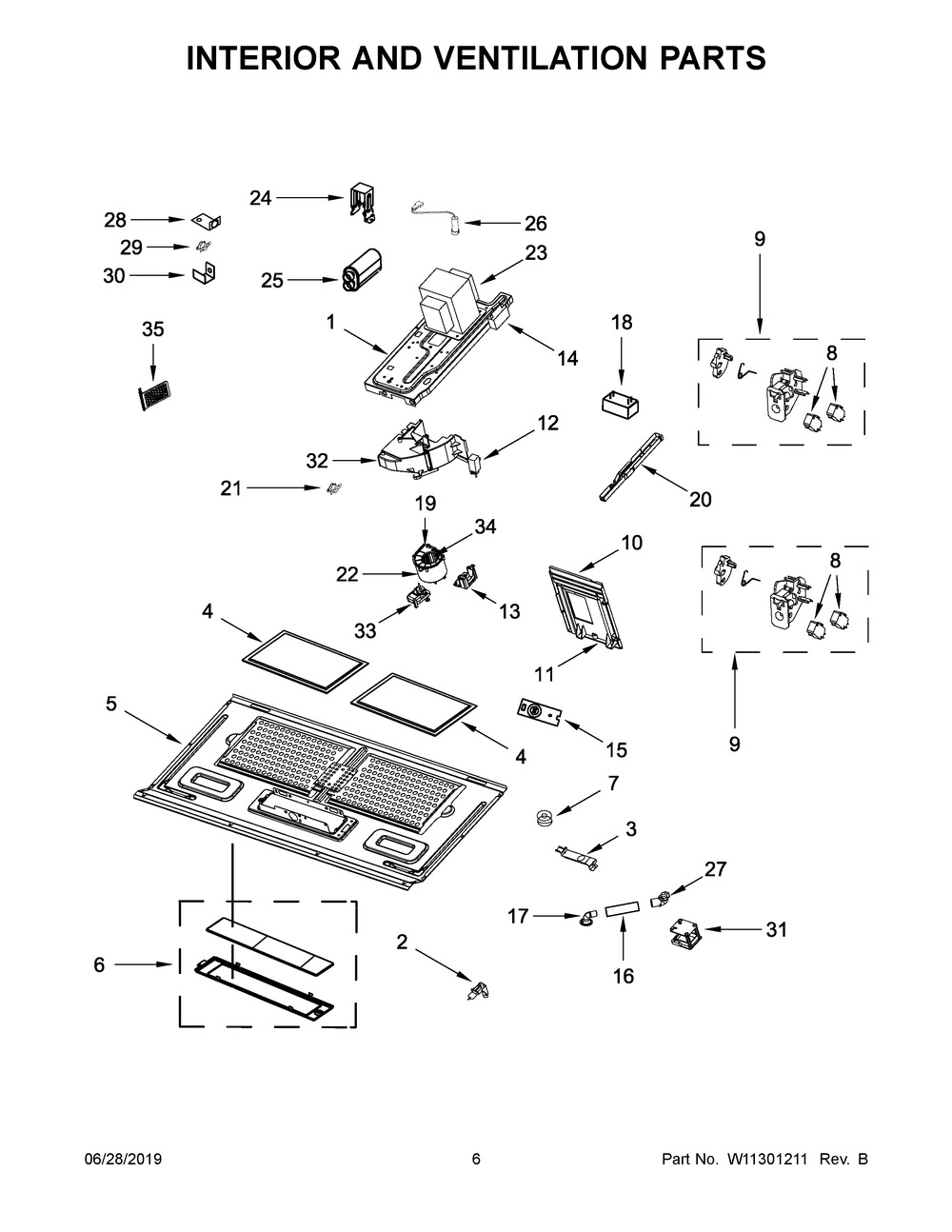 Interior And Ventilation Parts Diagram and Parts List for YWMHA9019HV1  Whirlpool Microwave