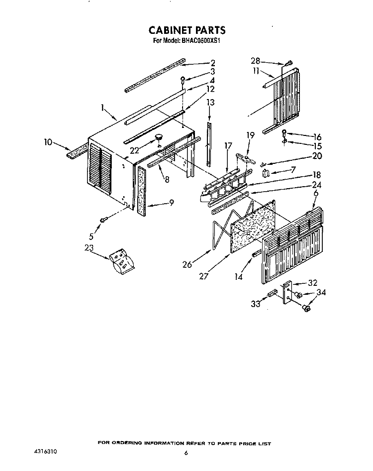 CABINET Diagram and Parts List for BHAC0500XS1  Whirlpool Air Conditioner