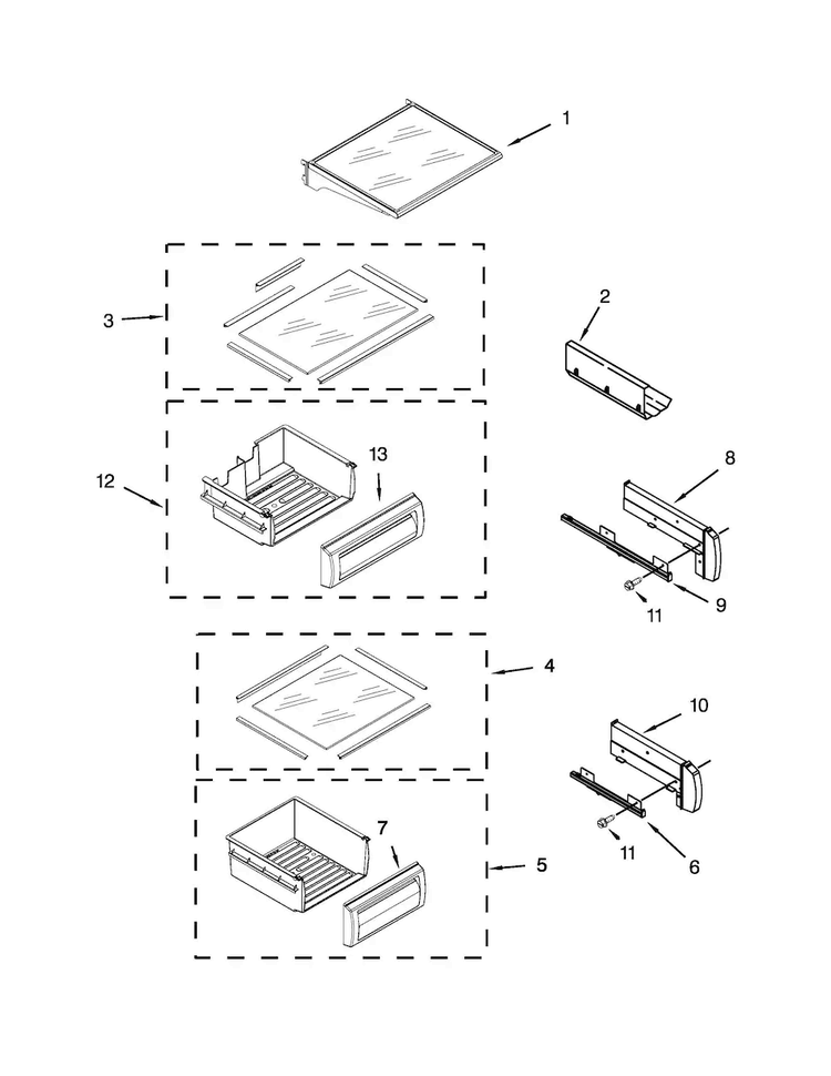 Refrigerator Shelf Parts Diagram and Parts List for KSSC48QVS10  KitchenAid Refrigerator