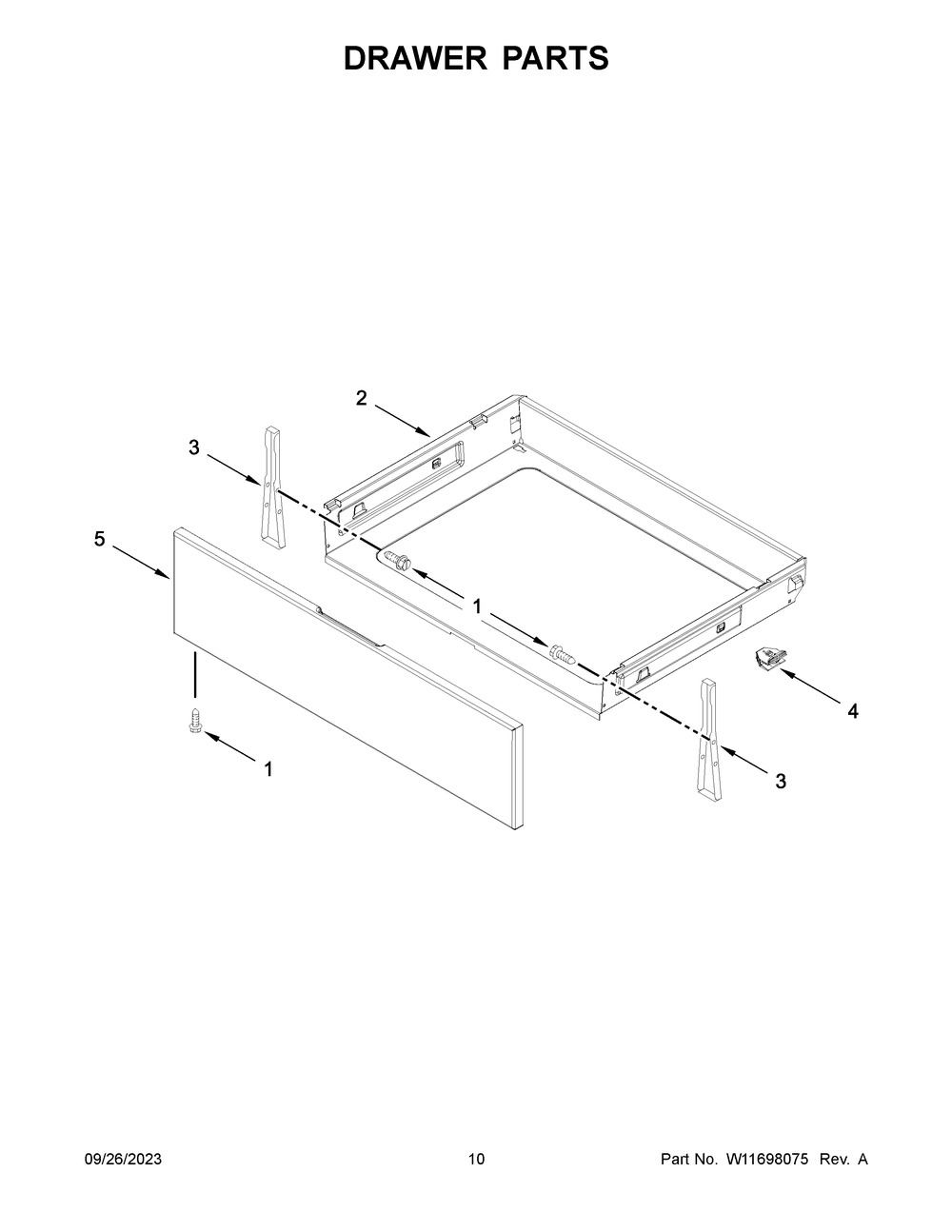 Drawer Parts Diagram and Parts List for WFE535S0LZ3  Whirlpool Range