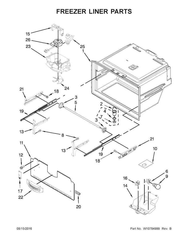 Freezer Liner Parts Diagram and Parts List for KRFC400ESS00  KitchenAid Refrigerator