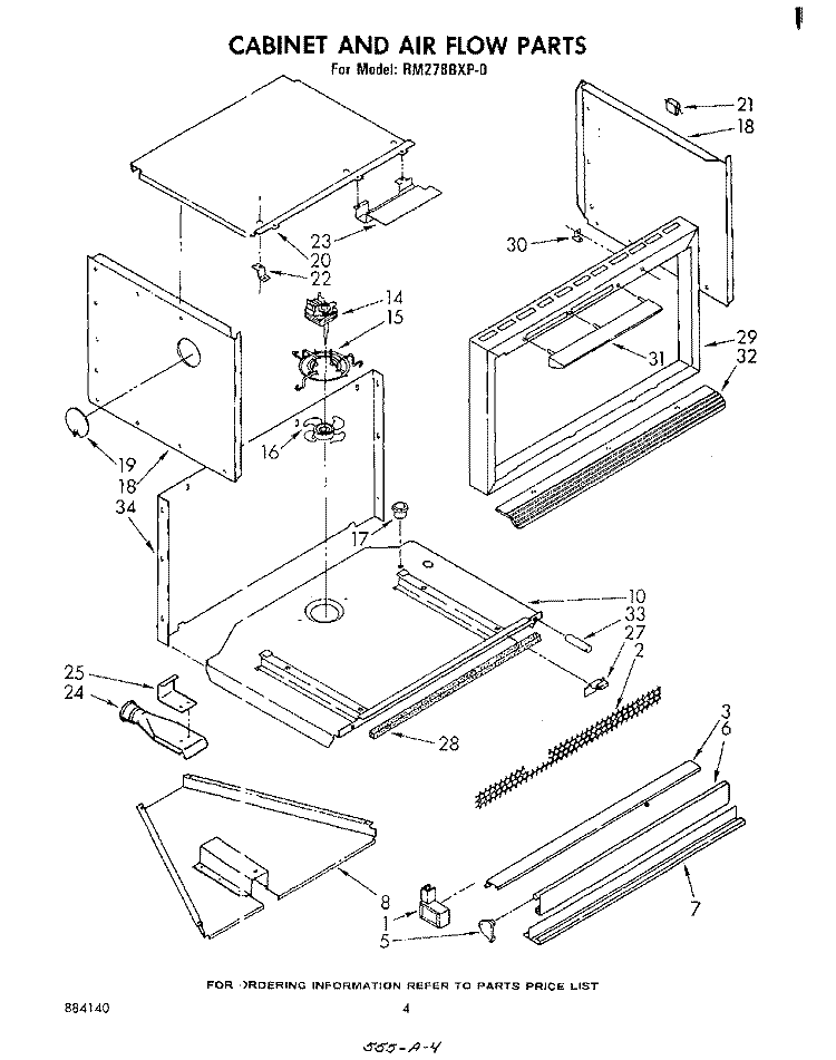 CABINET AND AIRFLOW Diagram and Parts List for RM278BXP0  Whirlpool Microwave Oven Combo