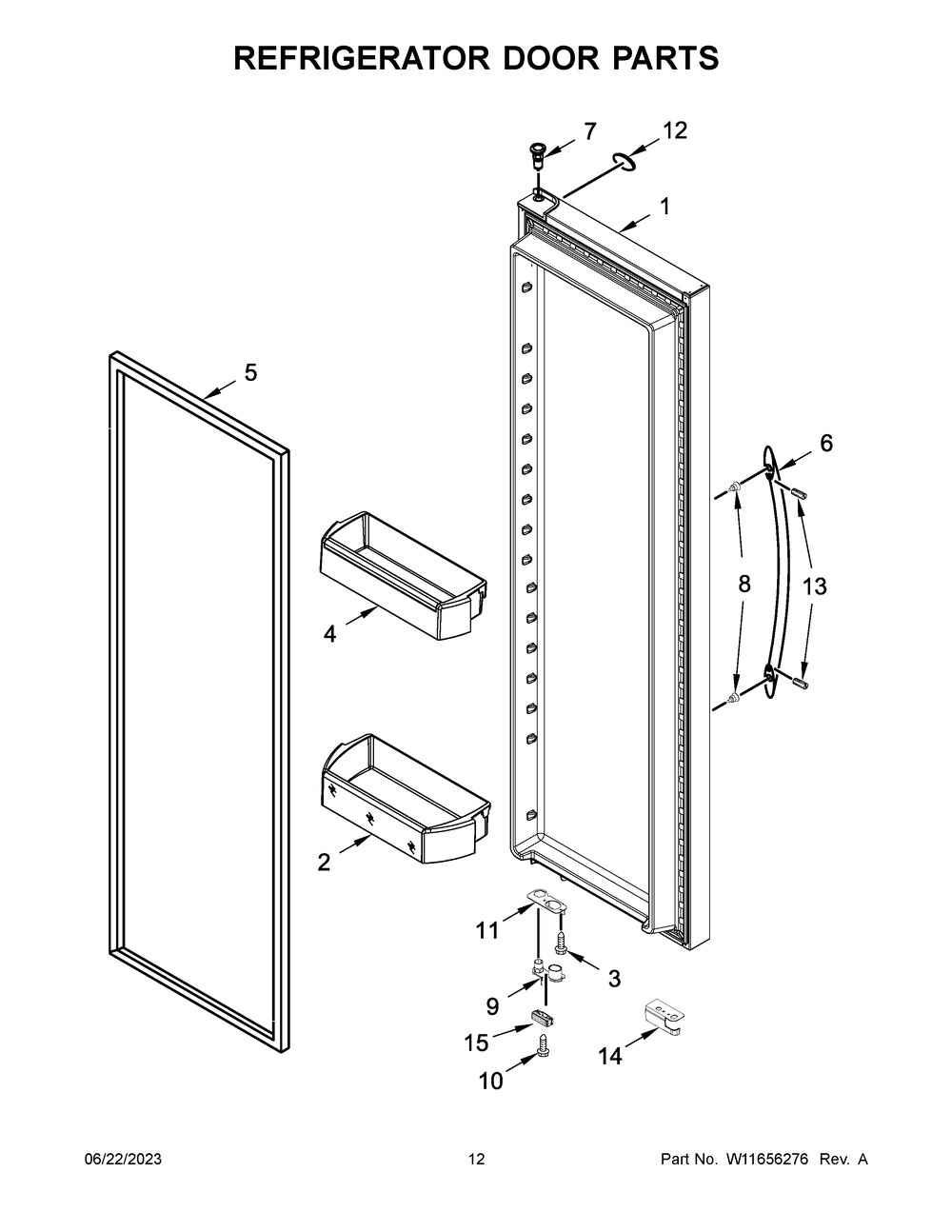 Refrigerator Door Parts Diagram and Parts List for WRS571CIHV05  Whirlpool Refrigerator