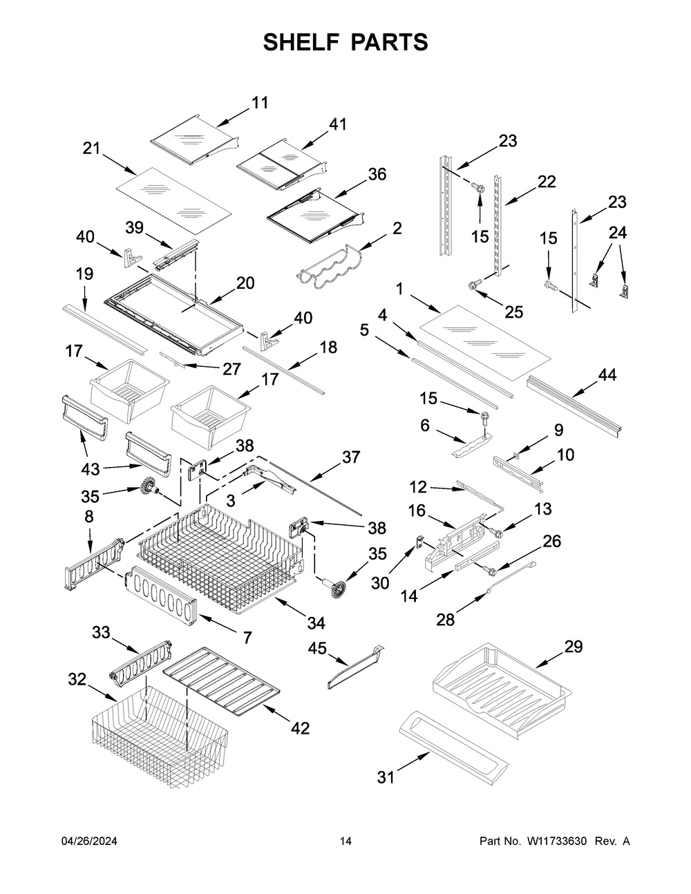 Shelf Parts Diagram and Parts List for KRFF302ESS08  KitchenAid Refrigerator