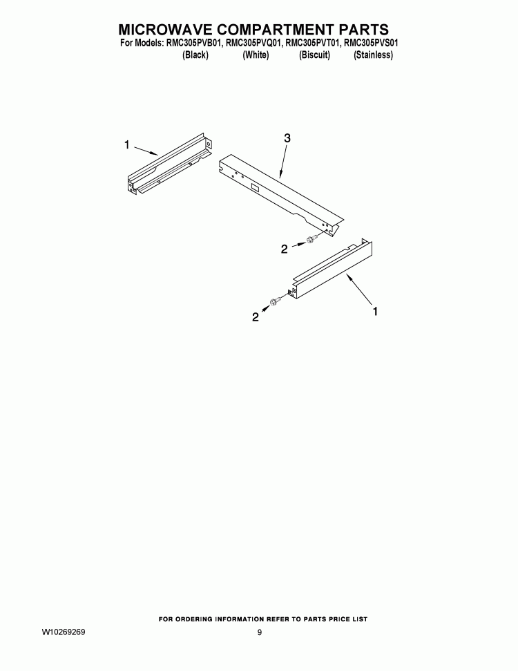 MICROWAVE COMPARTMENT PARTS Diagram and Parts List for RMC305PVS01  Whirlpool Microwave Oven Combo