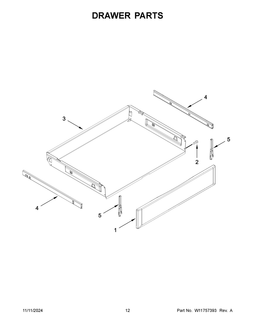 07 - Drawer Parts Diagram and Parts List for KFGG500EBS9  Whirlpool Range