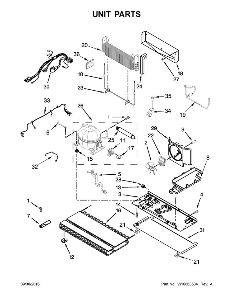 Unit Parts Diagram and Parts List for 7WF736SDAM14  Whirlpool Refrigerator