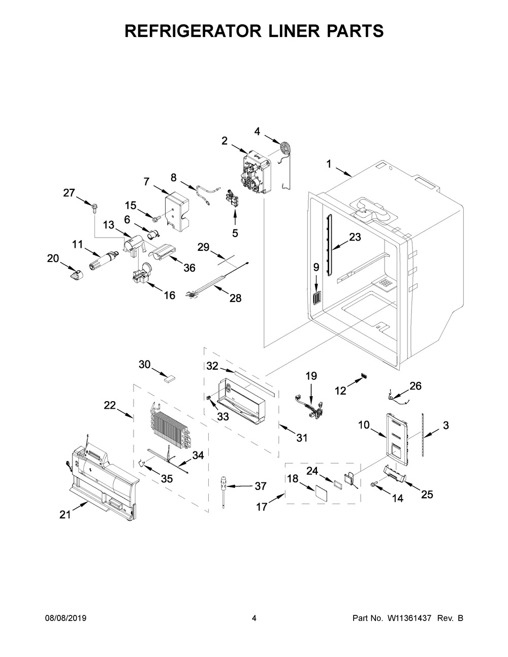 Refrigerator Liner Parts Diagram and Parts List for KRFC704FSS02  Whirlpool Refrigerator