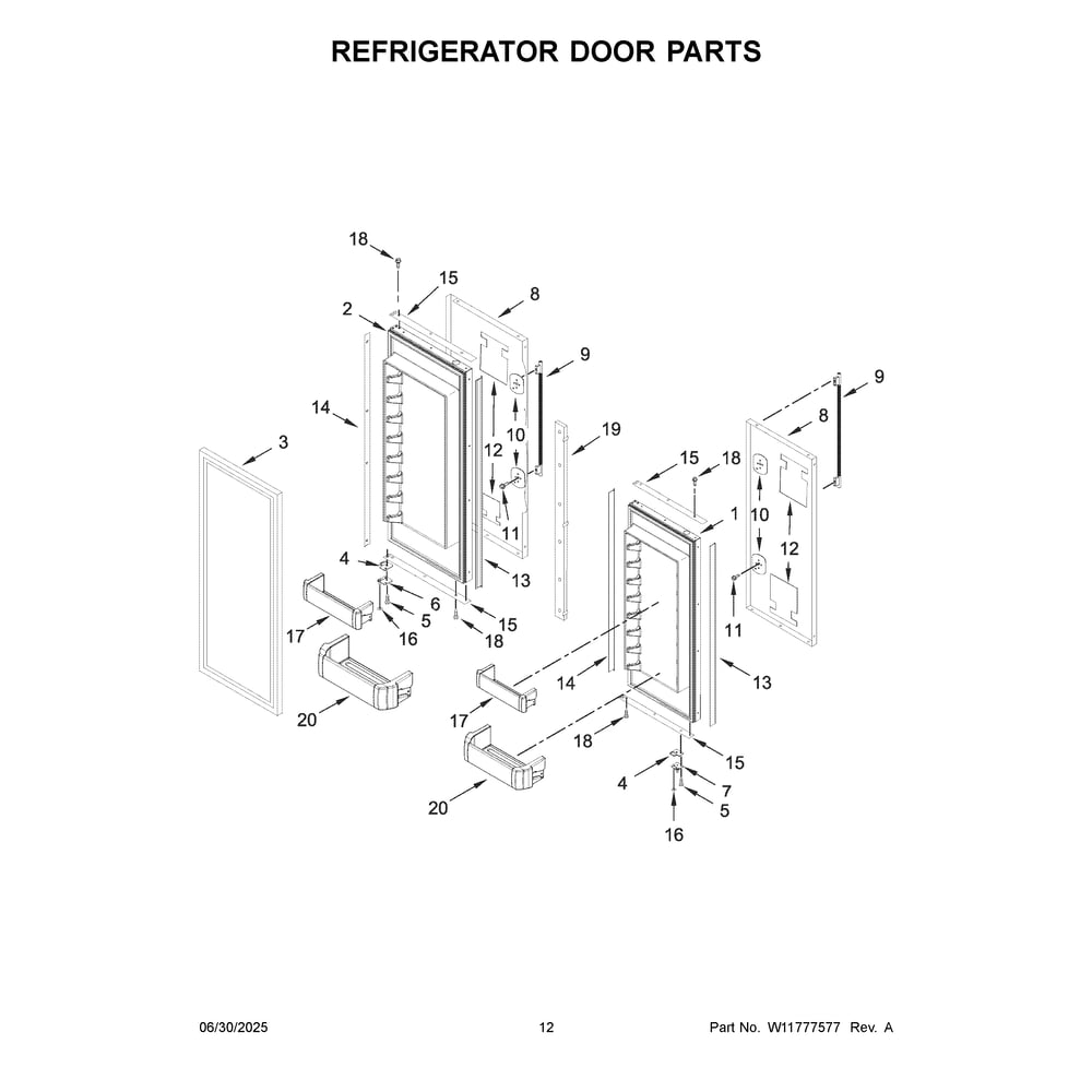 Refrigerator Door Parts Diagram and Parts List for KBFN536SJP00  KitchenAid Refrigerator