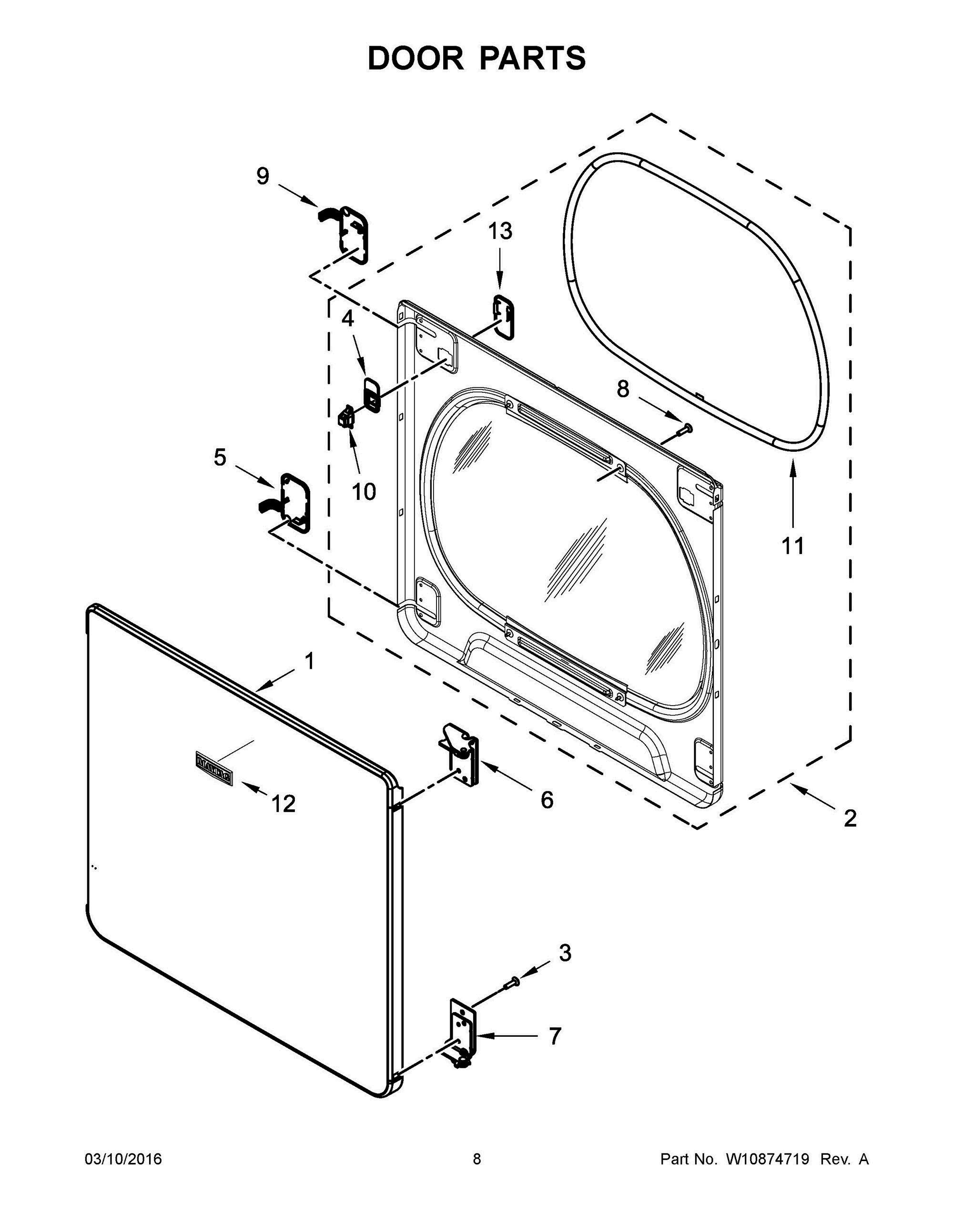 05 - DOOR PARTS Diagram and Parts List for YMEDB855DC3  Whirlpool Dryer