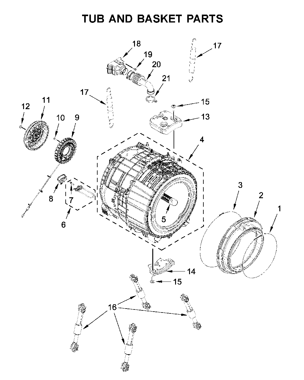 Tub and basket parts Diagram and Parts List for 7MWFW5622HW2  Whirlpool Washer