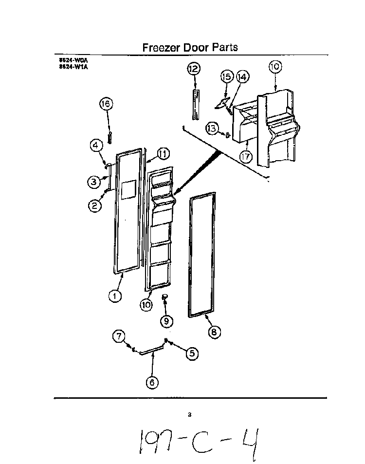 Freezer Door Diagram and Parts List for 8624*1A  Roper Refrigerator