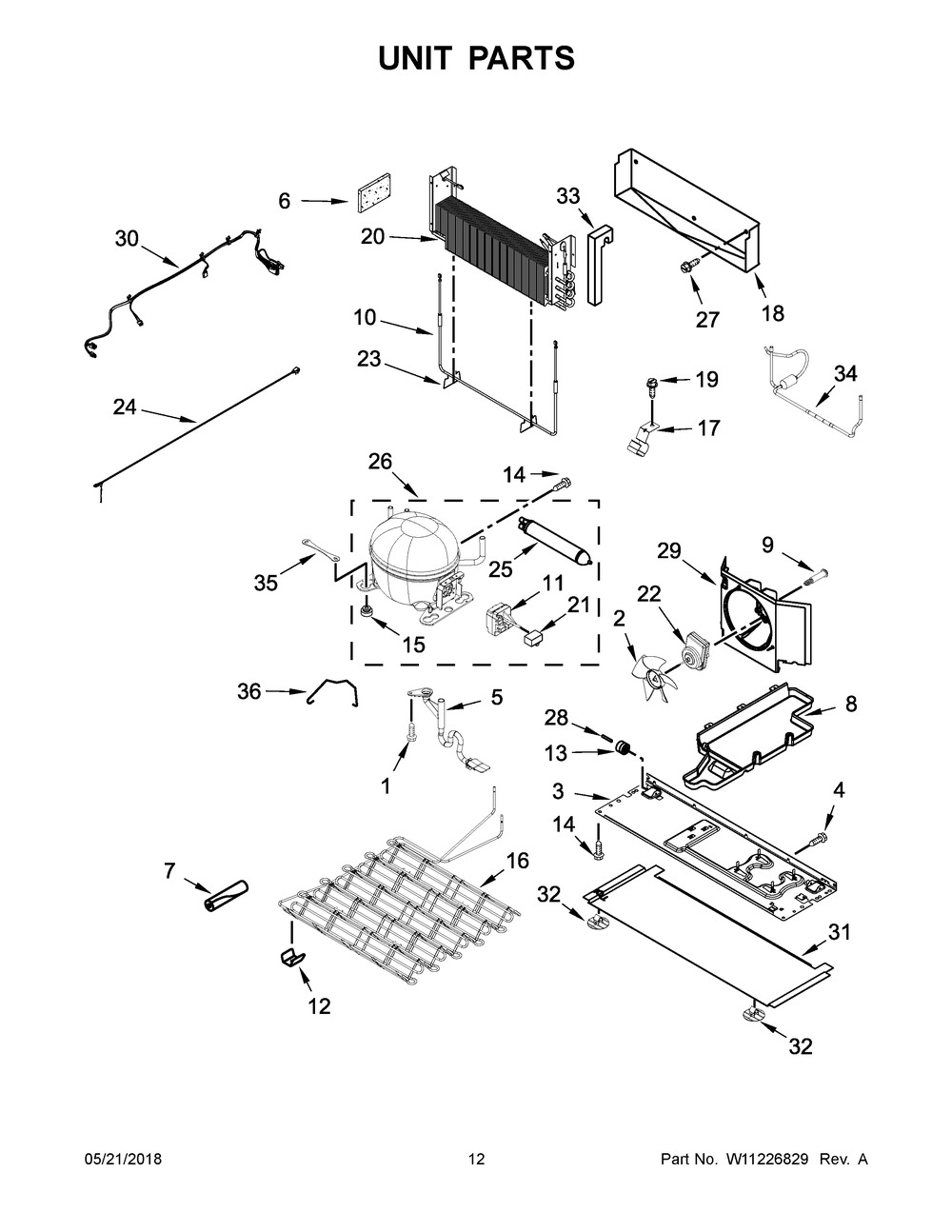 Unit Parts Diagram and Parts List for KRFF507HWH00  Whirlpool Refrigerator