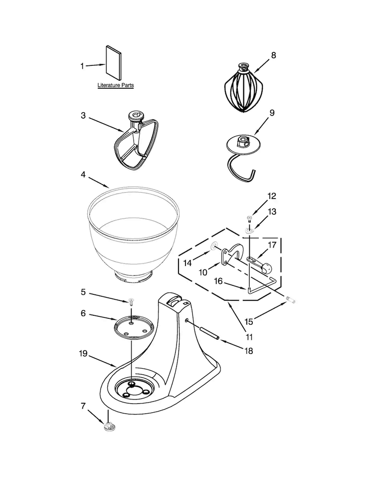 Base And Pedestal Unit Parts Diagram and Parts List for K45SSWH3  KitchenAid Mixer