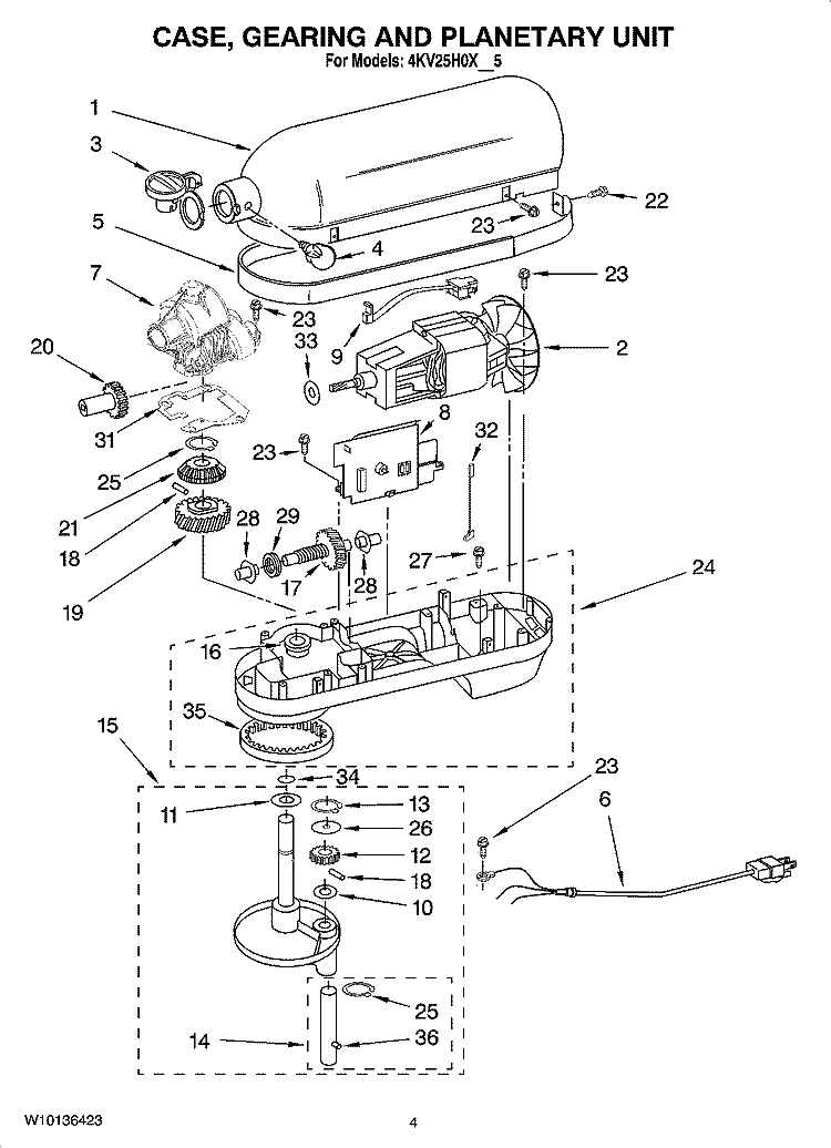 CASE, GEARING AND PLANETARY UNIT Diagram and Parts List for 4KV25H0XBK5  KitchenAid Mixer