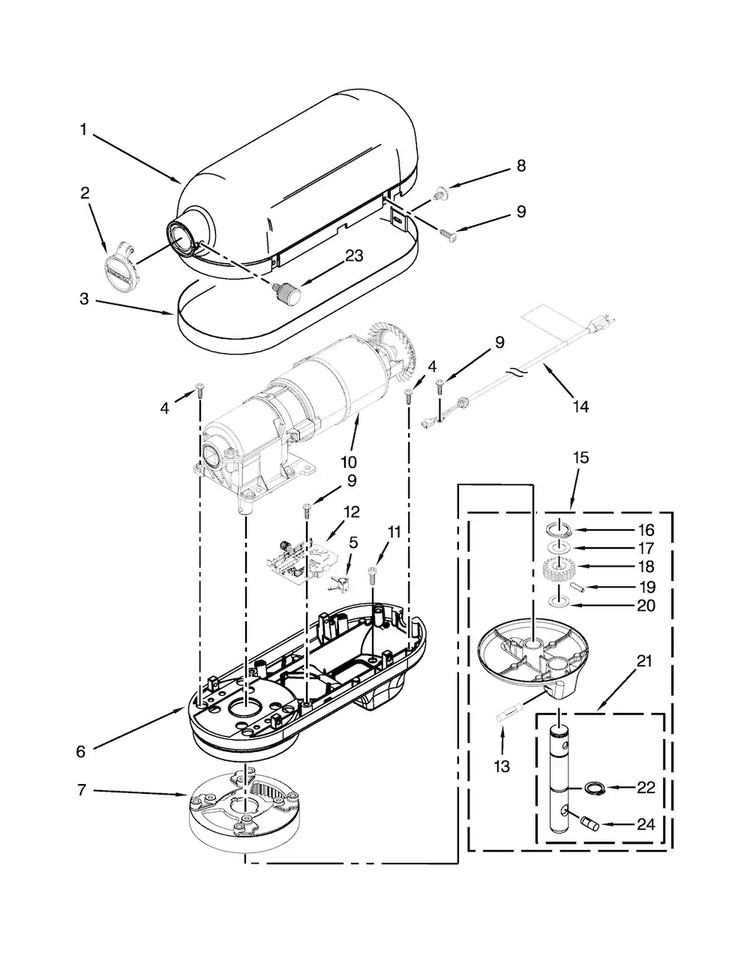 Case, Gearing And Planetary Unit Parts Diagram and Parts List for KSM6521XMW0  KitchenAid Mixer