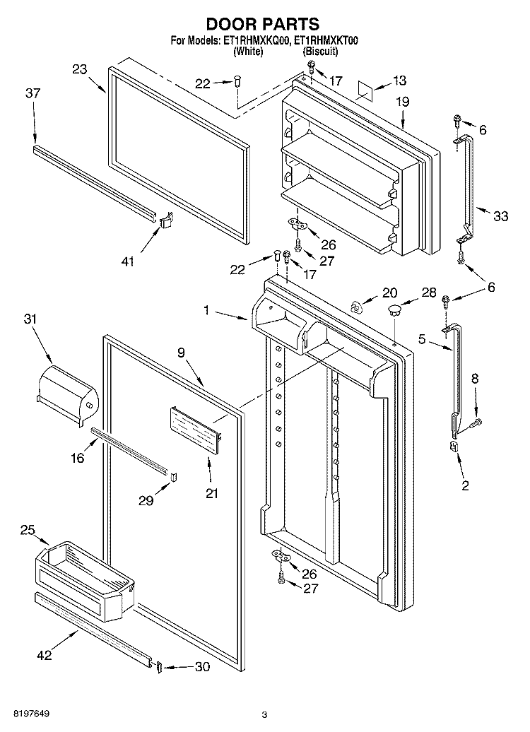 DOOR Diagram and Parts List for ET1RHMXKT00  Whirlpool Refrigerator