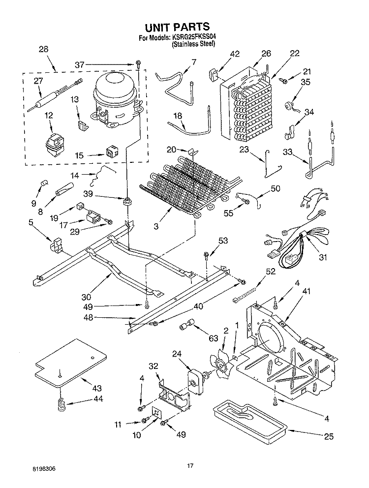 UNIT PARTS Diagram and Parts List for KSRG25FKSS04  KitchenAid Refrigerator