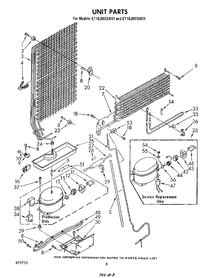 UNIT Diagram and Parts List for ET16JMYSN01  Whirlpool Refrigerator