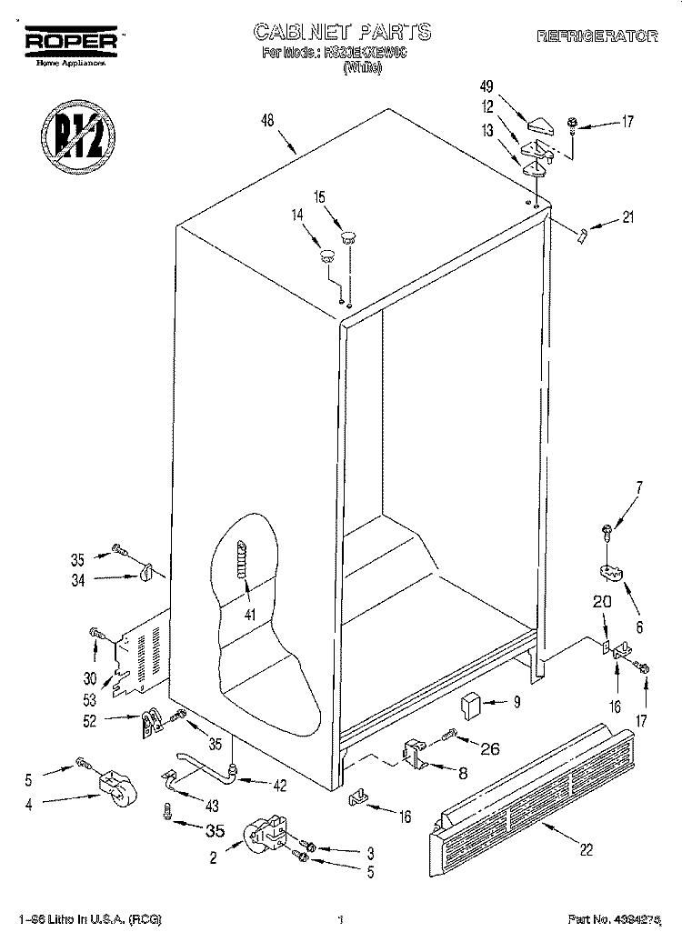 CABINET Diagram and Parts List for RS20EKXEW00  Roper Refrigerator