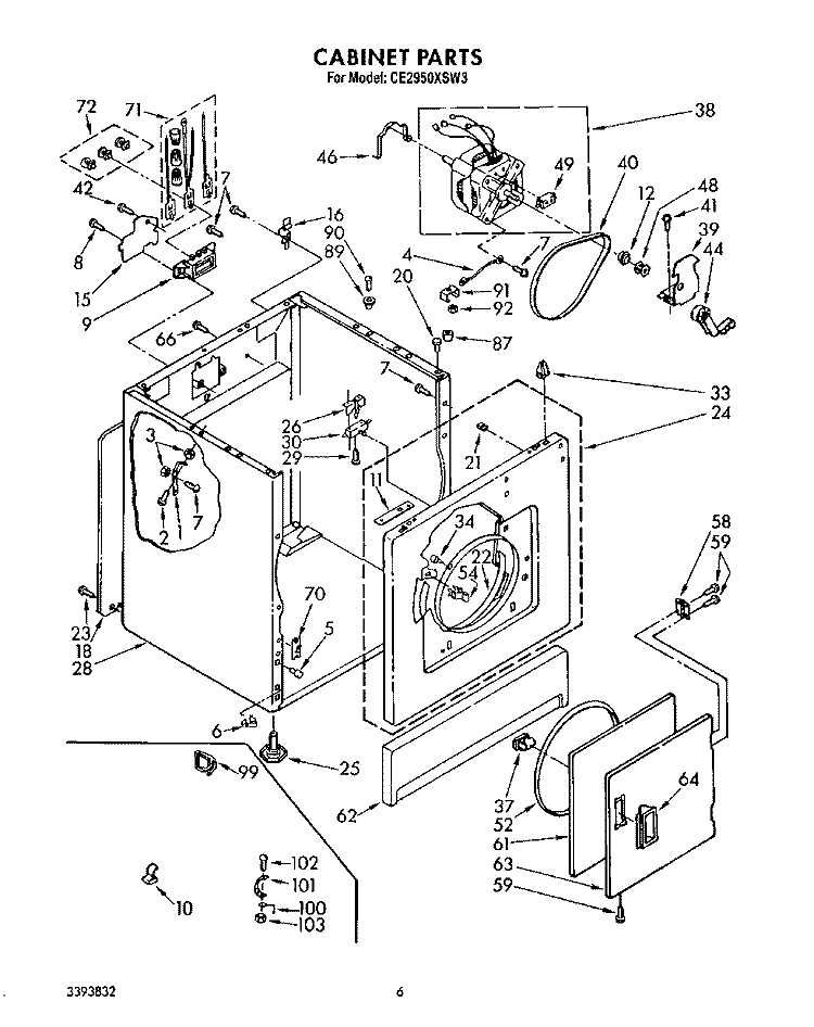 CABINET Diagram and Parts List for CE2950XSW3  Whirlpool Dryer