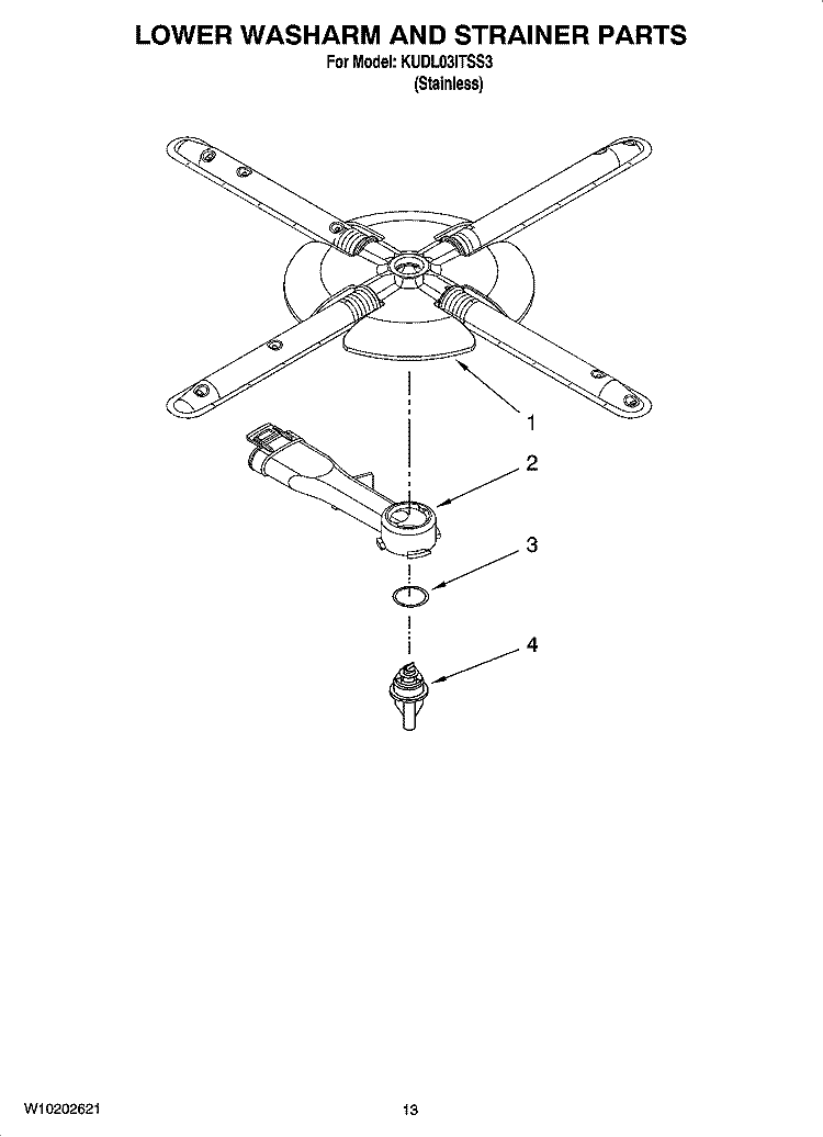 LOWER WASHARM AND STRAINER PARTS, OPTIONAL PARTS (NOT INCLUDED) Diagram and Parts List for KUDL03ITSS3  KitchenAid Dishwasher