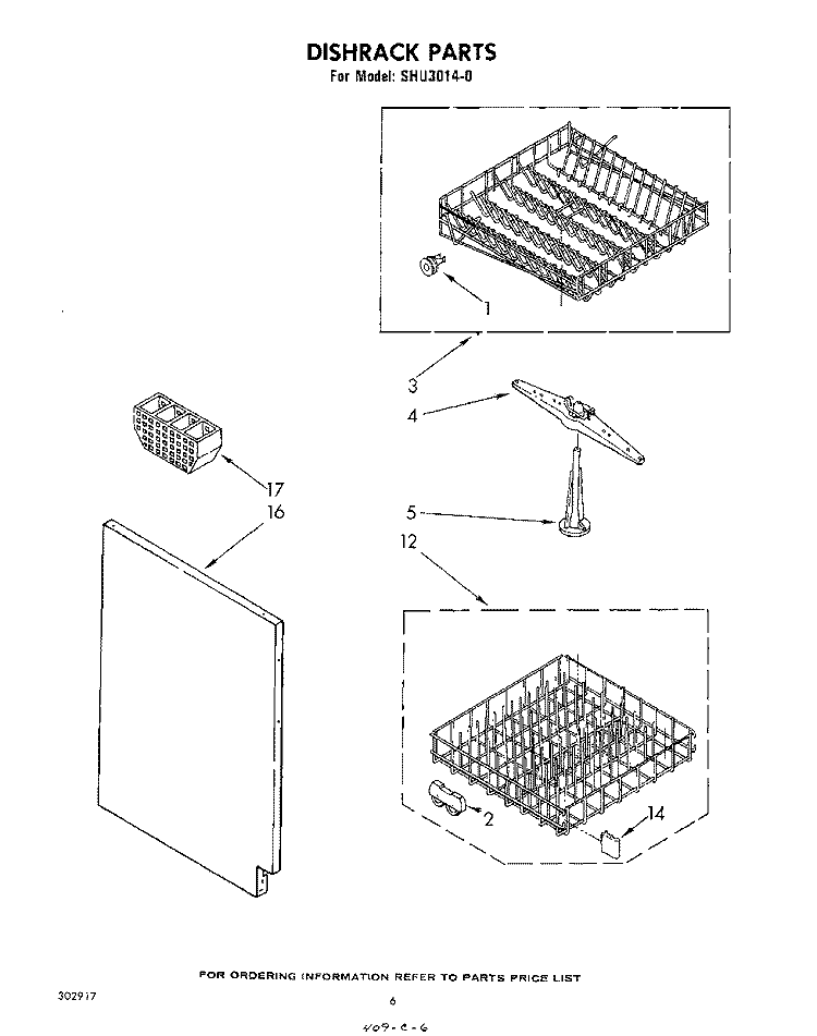 DISHRACK Diagram and Parts List for SHU30140  Whirlpool Dishwasher