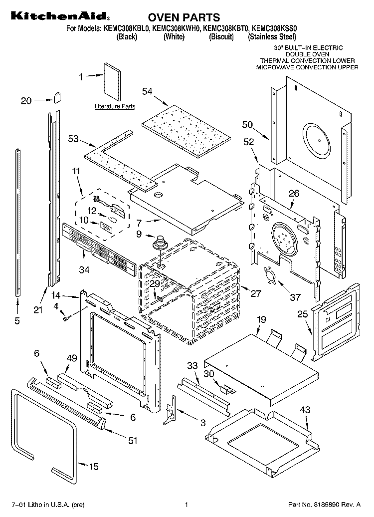 OVEN, LITERATURE Diagram and Parts List for KEMC308KSS0  KitchenAid Microwave Oven Combo