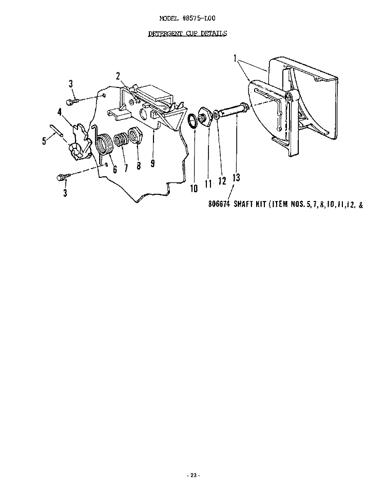 DETERGENT CUP Diagram and Parts List for 8585L00  Roper Dishwasher