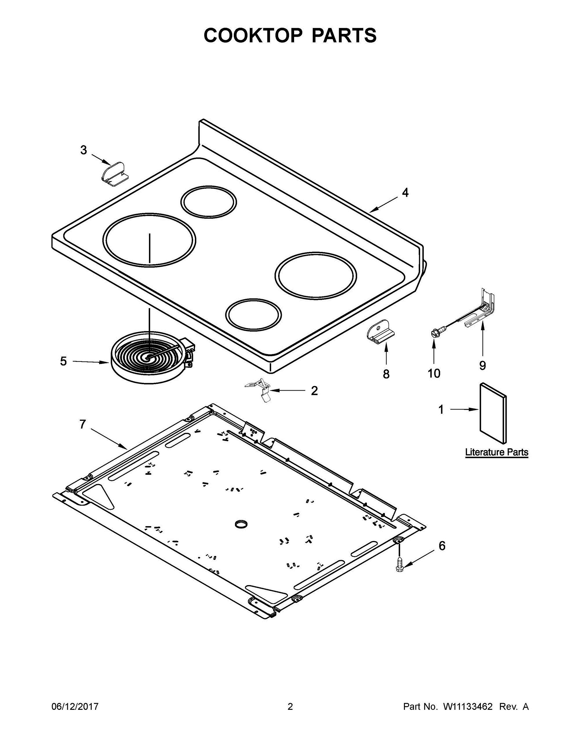 02 - COOKTOP PARTS Diagram and Parts List for WFE320M0EW1  Whirlpool Range