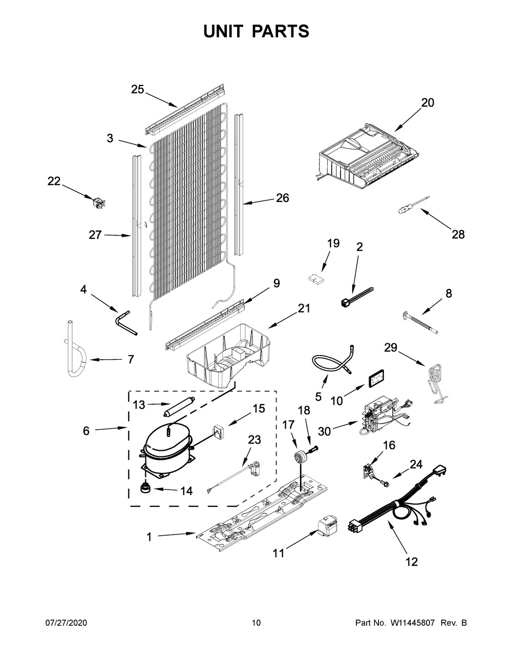 Unit Parts Diagram and Parts List for WRB543CMJZ00  Whirlpool Refrigerator